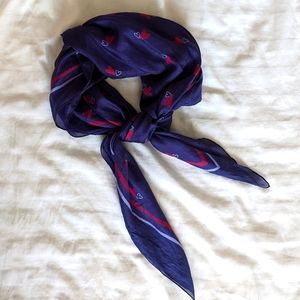 100% Silk Navy Scarf with Heart Detailing